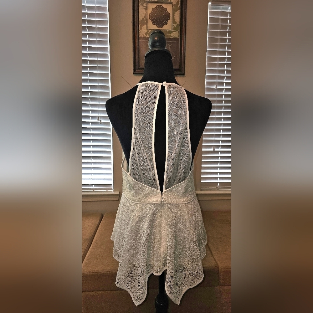 BCBG Maxazria size 12 white lace floral sheer racerback tank.